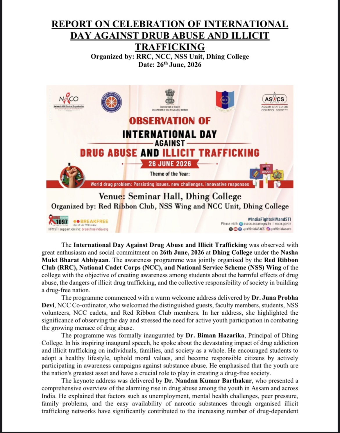 INTERNATIONAL DAY AGAINST DRUG ABUSE AND ILLICIT TRAFFICKING